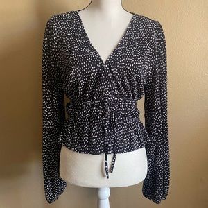 Zara Black & White Polka Dot Long Sleeve Top Size L